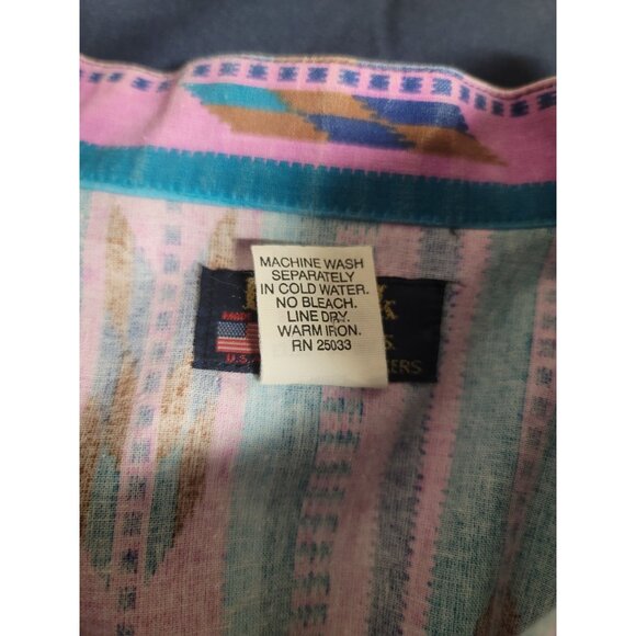 Vintage Ruddock Bros Western Shirt Large Aztec Print Pink & Teal 100% Cotton - Picture 8 of 8